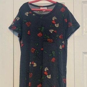 LulaRoe Scarlett Valentines Dress Dark Gray w/Red Roses 12